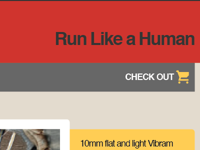 Run Like A Human checkout grey header luna nav off white red sandals tan yellow