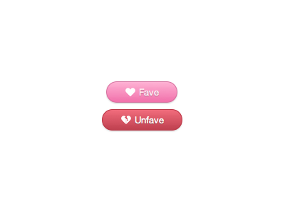 Action Buttons (Fave and Unfave) broken heart buttons css3 fave heart helvetica pink red rosy unfave white