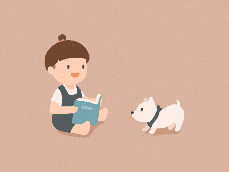 Read book child dog girl illustration read smile