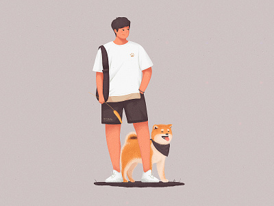 Waiting for you animal cool dog hello illustration man wait