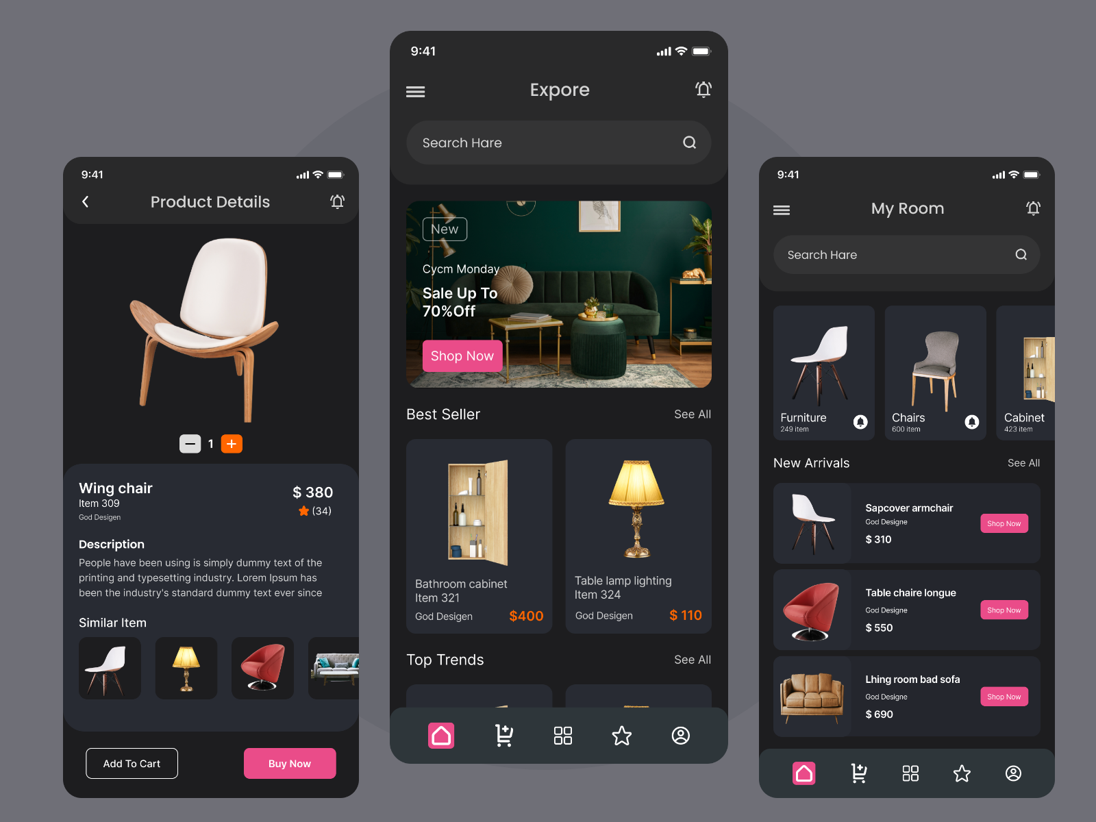 Furniture Shop Mobile App by Tareque Hasan on Dribbble