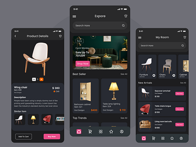 Furniture Shop Mobile App chair couch decor desk lamp e commerce e commerce app ecommerce shop furniture furniture app furniture store homedecor homedesign ikea interior interiordesign livingroom mobile shop sofa uiux