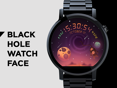 Black Hole Watch Face android black clock face hole icon illustration planet stars ui vector watch