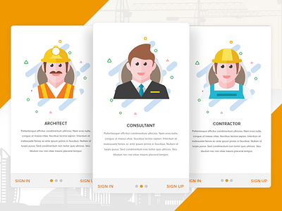 App Onboarding Signup Signin - Construction App android app development app onboarding architect construction contractor icons illustrations iphone ui