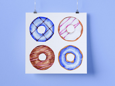 Watercolor donuts. backdrop bakery baking cake clipart cute decor decoration design donut donuts food hand painted icons illustration image kitchen logo sweet watercolor