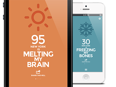 Weather App Mockup app blue forecast fun icons iphone mobile mockup newyork orange share simple sketch weather