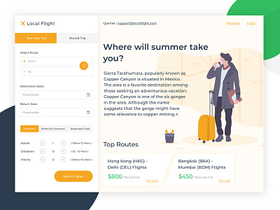 Flight Booking App Concept Homepage - Experiment booking app concept flight booking homepage illustration localflight undraw ux