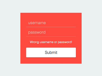 Clean login. Wrong user or password. minimalist ui wrong user name