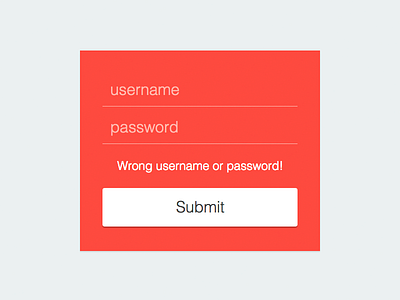 Clean login. Wrong user or password. minimalist ui wrong user name