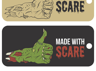 Made with Scare creepy design halloween hand illustration logo rotten tag thumbs up vector zombie