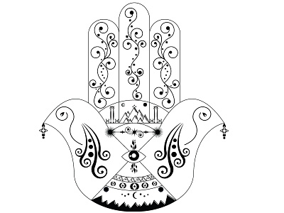 The Hamsa - Protection from the Evil Eye decorative evil eye fingers hamsa hand illustration mountains protection stars talisman vector