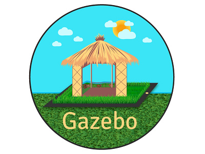 Gazebo clouds dream gazebo green illustration palapa sun