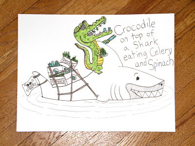 04: Draw me a [Crocodile On Top Of A Shark] alligator celery crocodile design drawing illustration ocean pirate shark speed spinach video