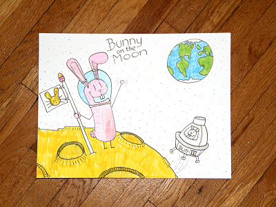 06: Draw me a [Bunny On The Moon] bunny cheese drawing earth flag illustration moon space spaceship video youtube