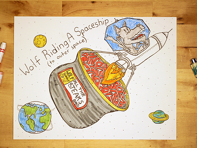 08: Draw me a [Wolf Riding A Spaceship To Outer Space] earth illustration meat moon outer space rocket space spaceship speed drawing steak video wolf