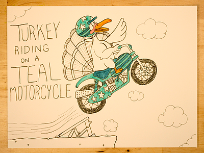 15: Turkey Riding On A Teal Motorcycle design evel knievel illustration motorcycle stunt stuntman thanksgiving time lapse turkey youtube