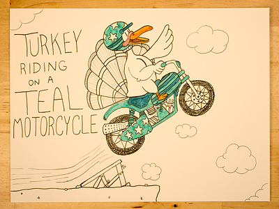15: Turkey Riding On A Teal Motorcycle