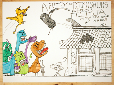 21: Army Of Dinosaurs Fighting A Ninja army dinosaur extince fight hole martial arts ninja