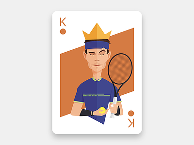 The King of the Clay Courts card caricature cartoon digital art flat style illustration king player rafael nadal sport tennis vector