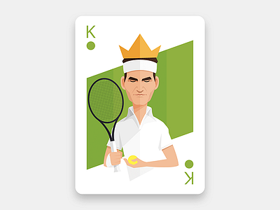 The King of the Grass Courts card caricature cartoon digital art flat style illustration king player roger federer sport tennis vector