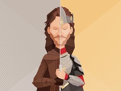 Viggo Mortensen as "Aragorn" | Personal project aragorn caricature digital art fanart flat style illustration king lotr portrait the lord of the rings vector viggo mortensen