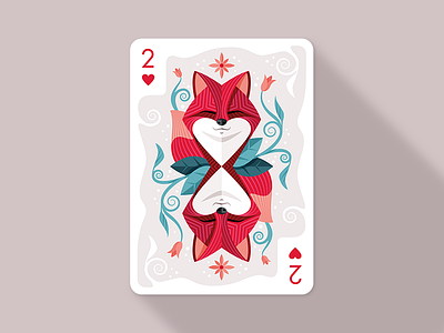 Two of Hearts collaboration digital art flat style fox illustration luck of the draw playing cards two of hearts vector