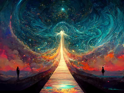 Prismatic Bridge to the Universe's Edge astral travel digital art dream galaxy space