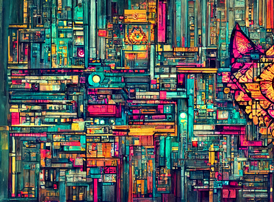 Cyberpunk Line Design with a Cat Element background colorful cyberpunk design digital art geometric intricate wallpaper