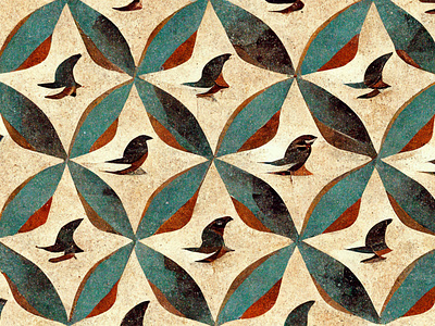 Retro Colorful Geometric Bird Pattern