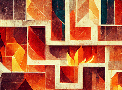 Fiery Inferno Bricks Design background brick colorful design digital art fire flames geometric illustration wallpaper