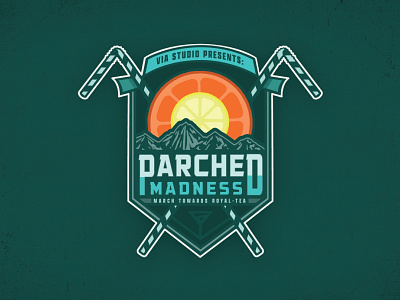 Parched Madness badge logo banner basketball branding drinks grunge illustration lockup logo logo design march madness mountain sports sports logo straw sunset tournament type