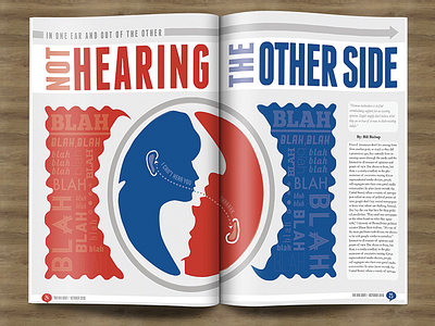 Not Hearing the Other Side Magazine Spread flat design illustration illustrator layout magazine spread political design politics spread design