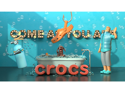 Come As You Are 3d 3d character bath branding character cinema 4d cinema4d crocs dog illustration logo