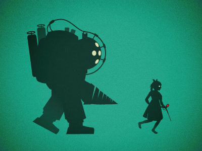 Beyond the Sea WIP.2 aquatic big daddy bioshock characters illustration little sister monster nautical rapture silhouette