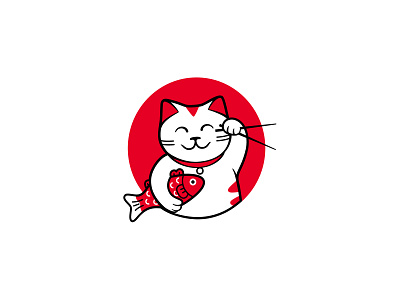 Maneki Neko Logo branding cartoon cat cute design fun happy icon illustration logo lucky maneki neko sushi vector