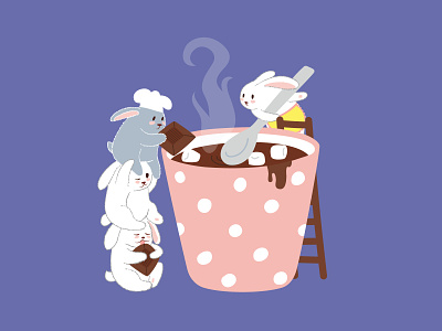 Cacao Makers bunny cacao cartoon chocolate cooking cute design fun happy illustration rabbits team work vector