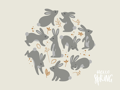 Spring Rabbits bunny card cartoon cute easter gray illustration rabbits silhouette spring vector