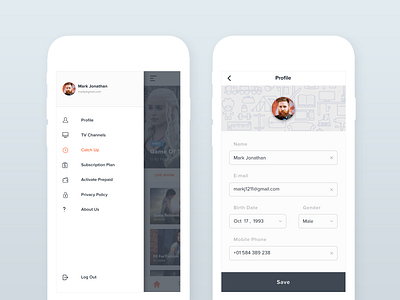 Profile edit ios menu minimal mobile nav navigation profile screen side user