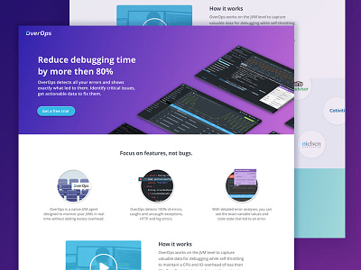 OverOps landing page debug gradient landing page product purple ui web website