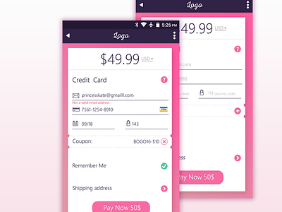 Mobile credit card form branding cc credit card design mobile money payment pink type ui ux web