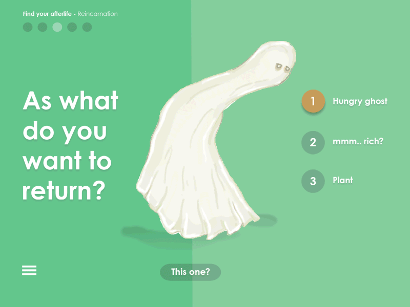 Quiz game screens after life animation design game ghost gif green hamburger ui ux web