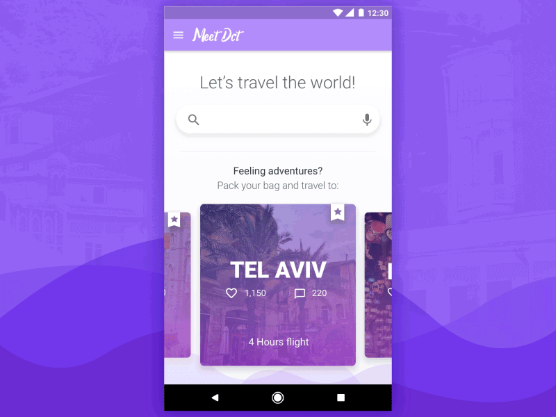 MeetDCT traveling app android animation app design gallery gif material design mobile purple tlv ui ux