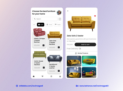 Home Page for Furniture Shopping App ui