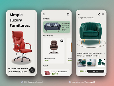 Furnitures mobile app. app design typography ui ux