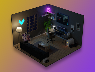 3D Gaming Room 3d 3d modeling design developer gaming isometric lights