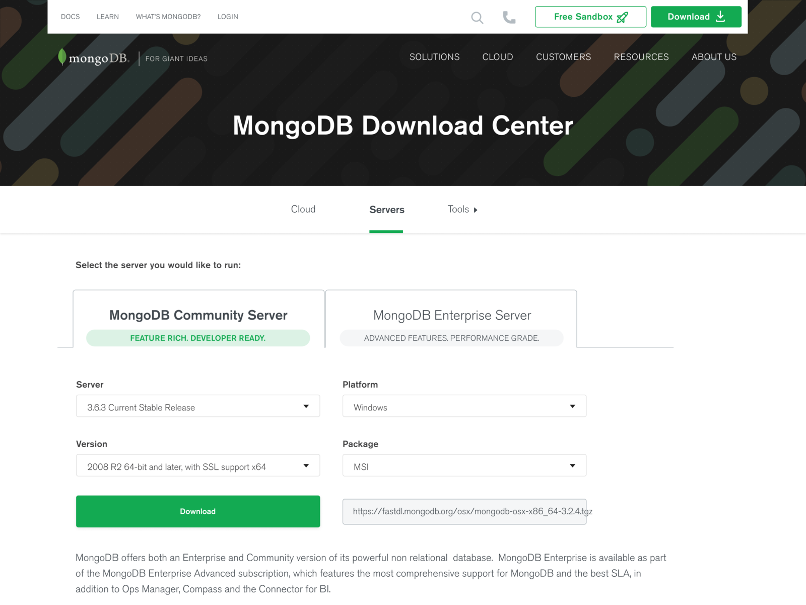 mongodb download center.