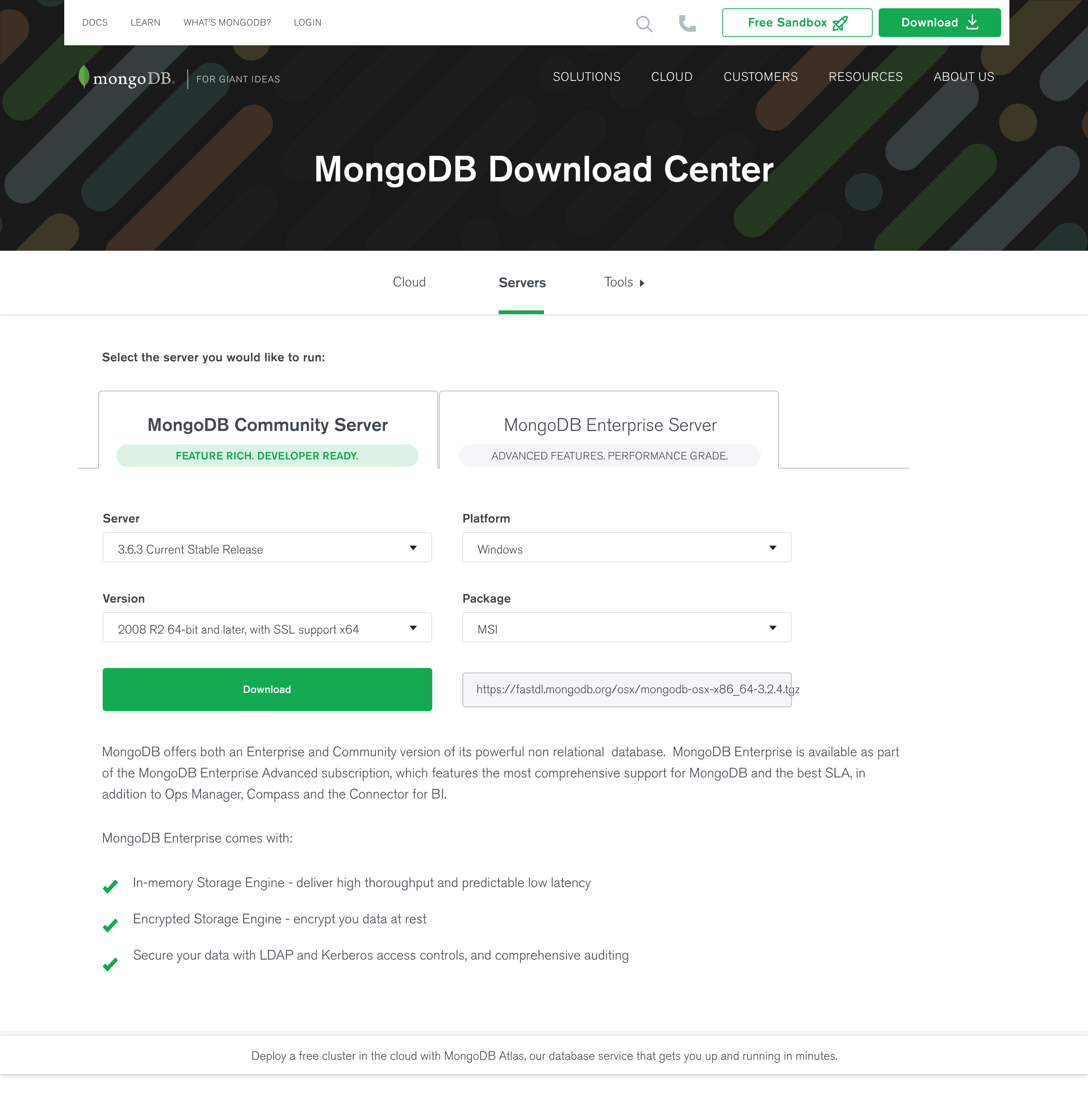 mongodb download center enterprise