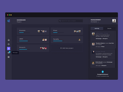 Dashboard dark theme dark dashboard design interaction project projects task tasks theme