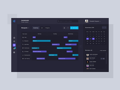 Project roadmap calendar dark dashboard interaction interface project roadmap schedule ui user ux