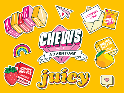 SmartSweets Sweet Chews™ Stickers adventure candy chew chewy illustration juicy mango print stickers strawberry sweets yellow